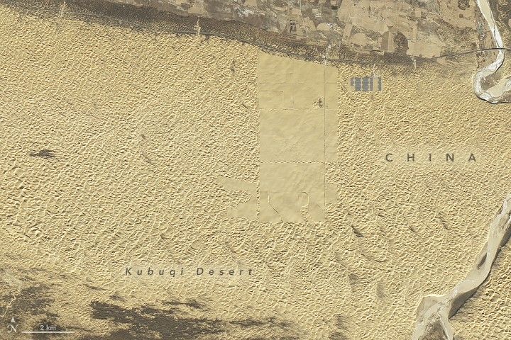 Satellite view of Kubuqi Desert in December 2017, barren sand